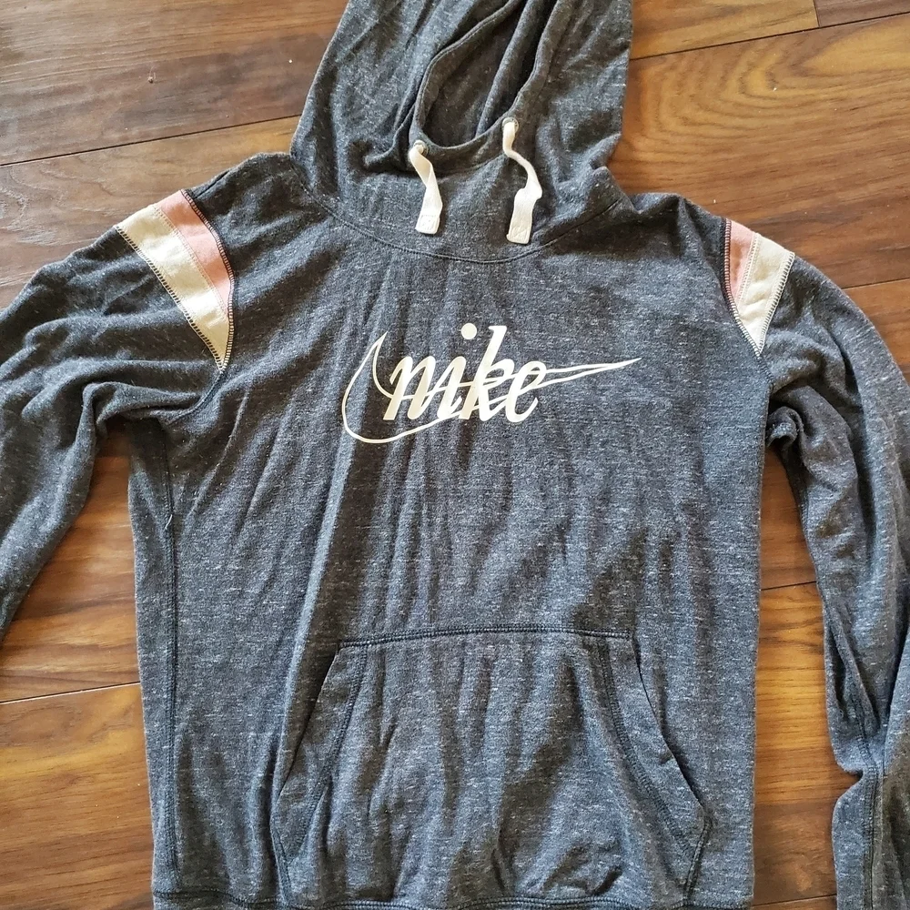 Nike Charcoal Hoodie with Peach Stripes, Adorable, Light And Soft